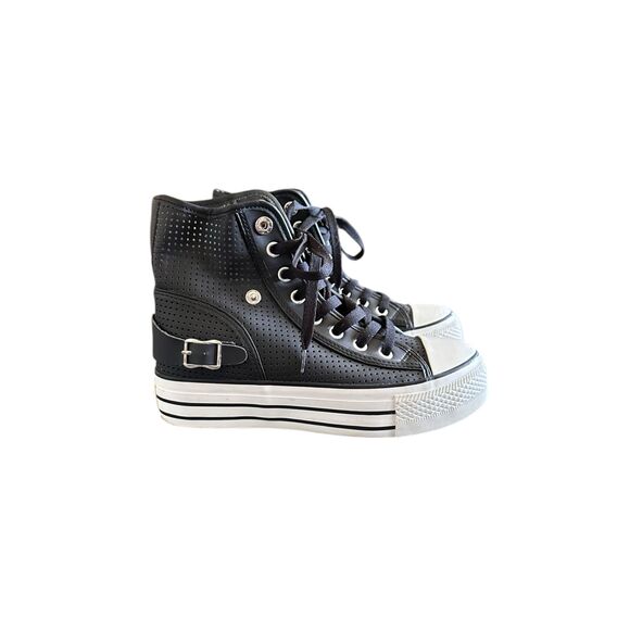iiJin Women's High Top Sneakers Lace Up Mesh Canvas Leather Shoes with Zipper Co